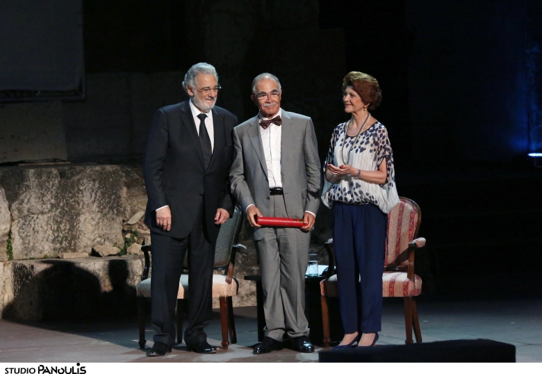 Plácido Domingo, Commissioner Vassiliou and Denis de Kergorlay applauded the exceptional restoration of the Propylaea Central Building